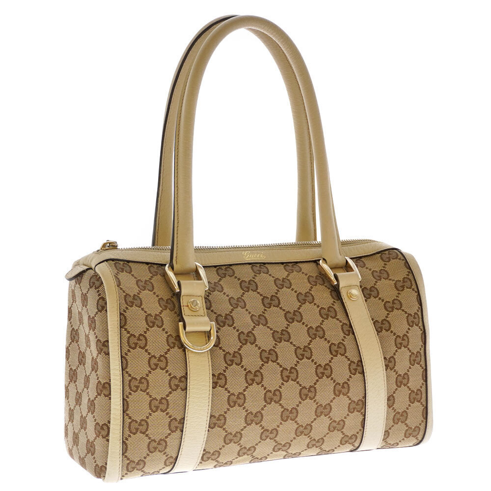 GUCCI Boston Bag GG Canvas Beige Brown Handbag Shoulder